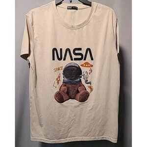 Romwe Graphic Tshirt-NASA Teddy Bear Space Astronaut-khaki Lrg Streetwear